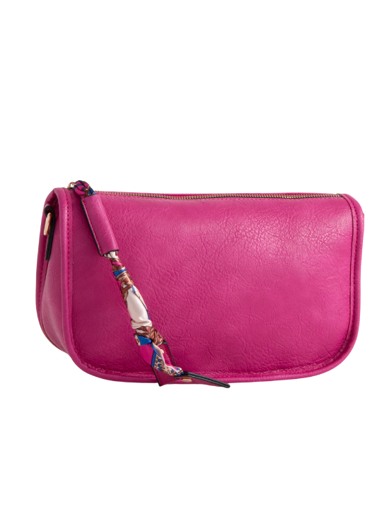 Fuchsia Faux Leather Shoulder Bag with Tassel