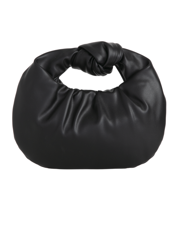 Black Faux Leather Knot Handle Grab Bag with Strap