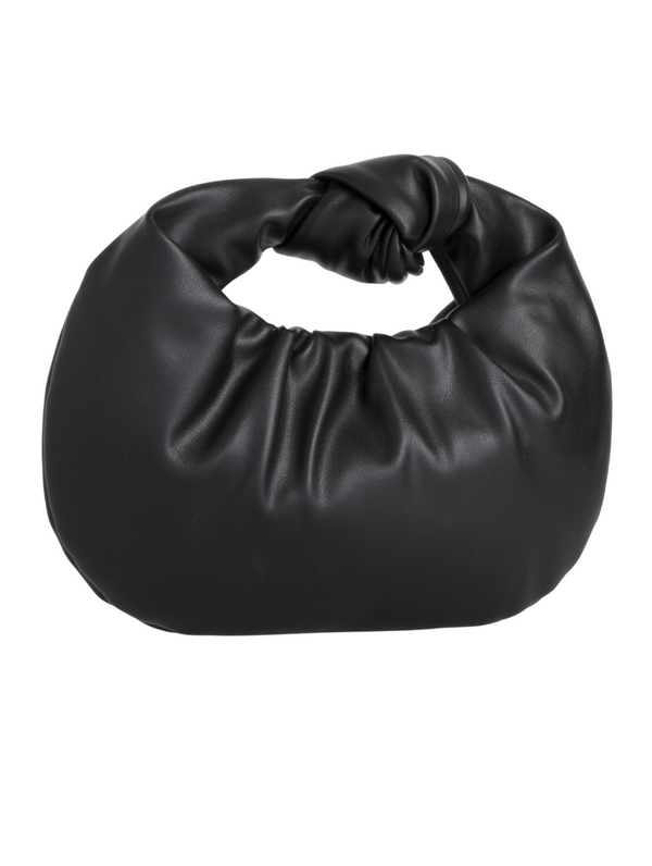 Black Faux Leather Knot Handle Grab Bag with Strap