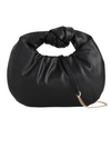 Black Faux Leather Knot Handle Grab Bag with detachable Strap