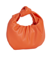 Orange Faux Leather Knot Handle Grab Bag with Strap