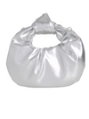 Silver Faux Leather Knot Handle Grab Bag with Strap