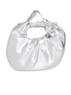 Silver Faux Leather Knot Handle Grab Bag with Strap