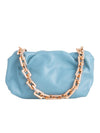 Light Blue Soft Faux Leather Ruched Pouch Bag