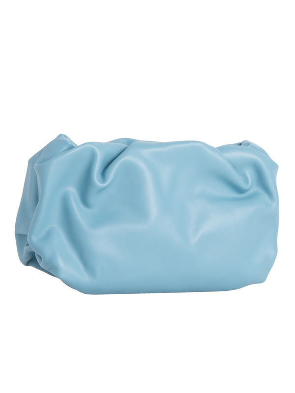 Light Blue Soft Faux Leather Ruched Pouch Bag