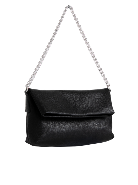 Black Faux Leather Foldover Shoulder Bag