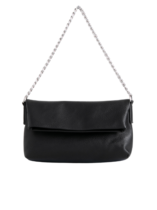 Black Faux Leather Foldover Shoulder Bag