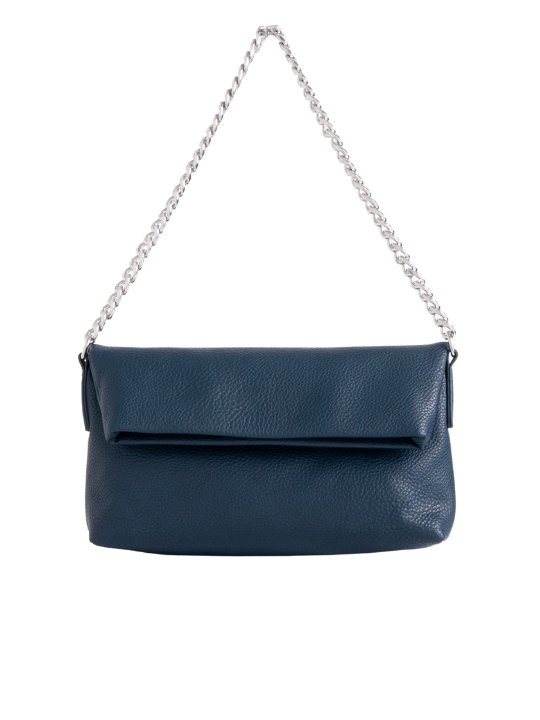 Navy Faux Leather Foldover Shoulder Bag