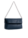 Navy Faux Leather Foldover Shoulder Bag