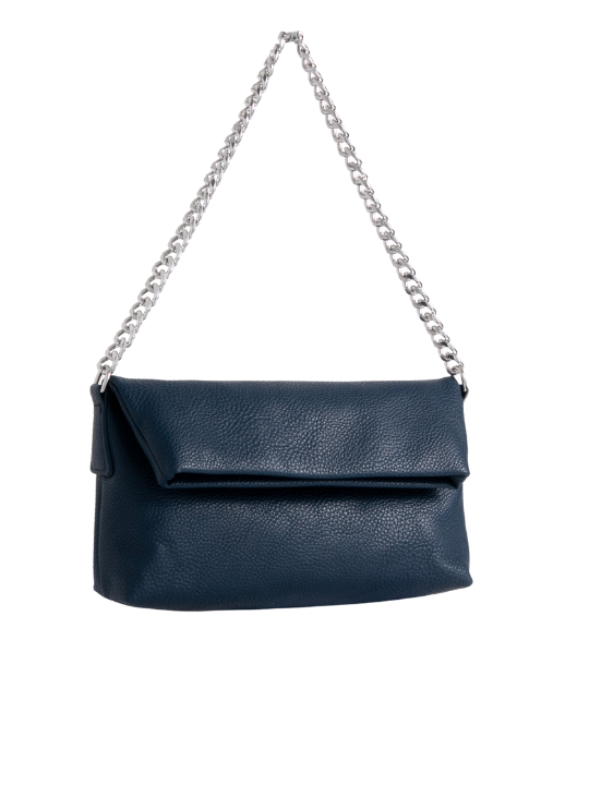Navy Faux Leather Foldover Shoulder Bag