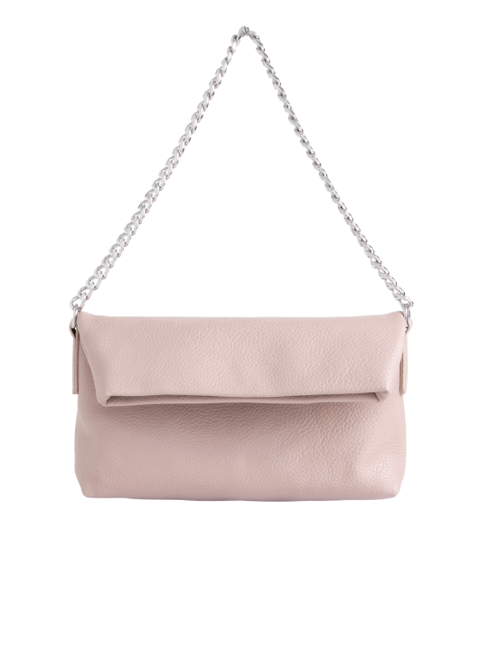 Nude Faux Leather Foldover Shoulder Bag
