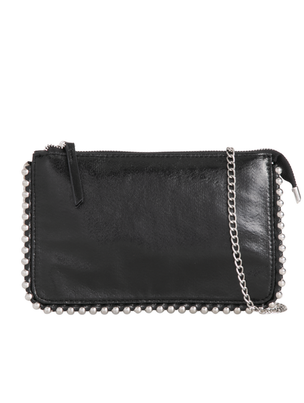 Black Beaded Detail Faux Leather Clutch Bag in silver