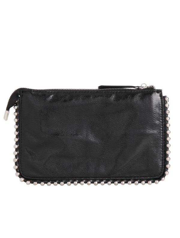 Black Beaded Detail Faux Leather Clutch Bag