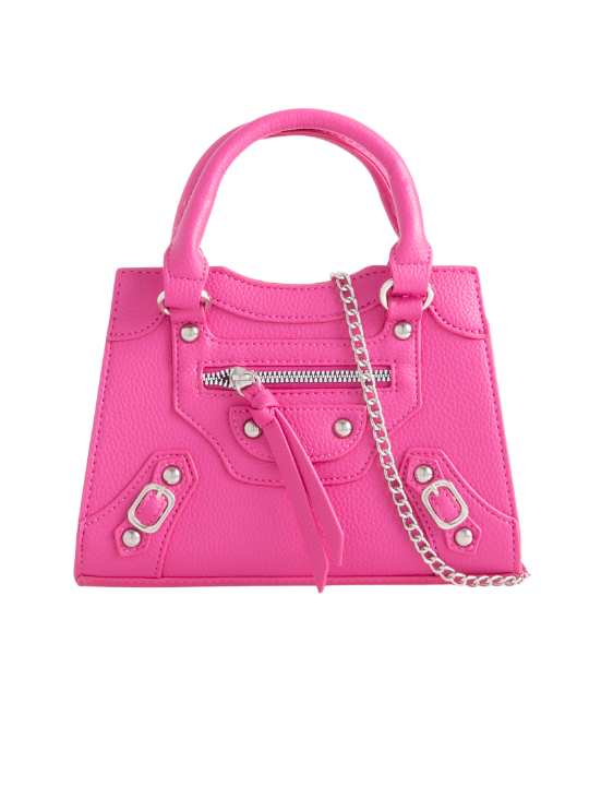 Fuchsia Faux Leather Buckle Detail Shoulder Bag