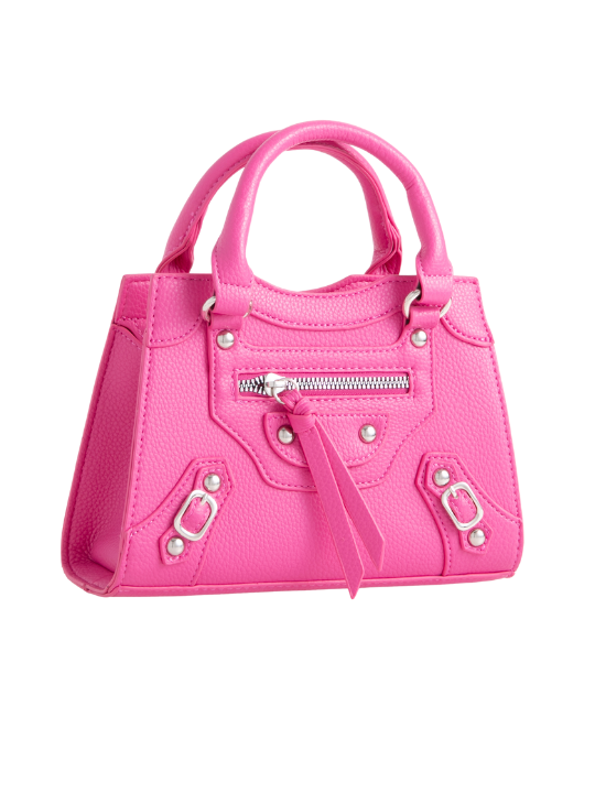 Fuchsia Faux Leather Buckle Detail Shoulder Bag