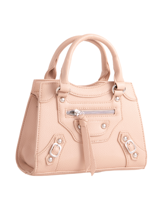 Nude Faux Leather Buckle Detail Shoulder Bag