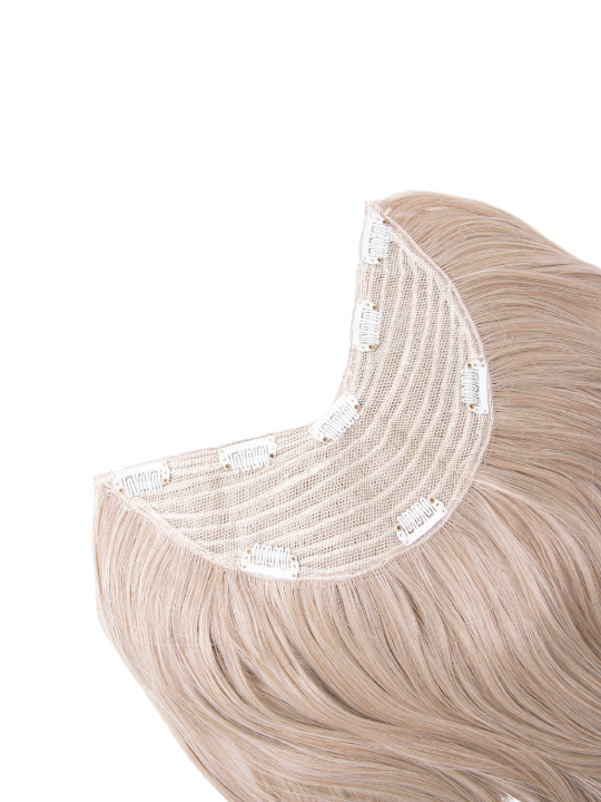california blonde Curly Lightweight 22 Inch V-Shape One Weft Hair Extensions close up