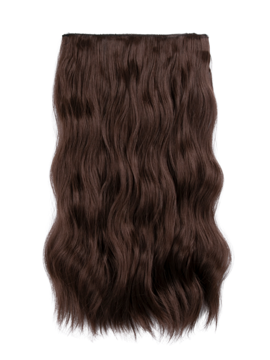 22 Inch Natural Wave Brushed Out Curls One Piece Clip In Hair Extensions chocolate brown