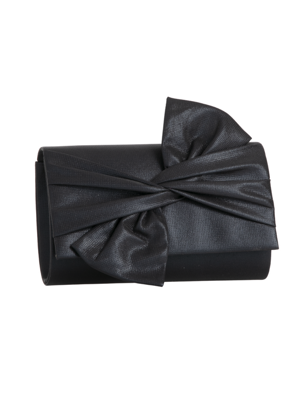 Black Metallic Fabric Bowtie Evening Clutch Bag