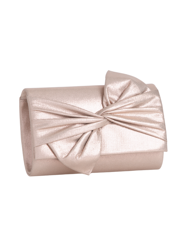 Champagne Gold Metallic Fabric Bowtie Evening Clutch Bag