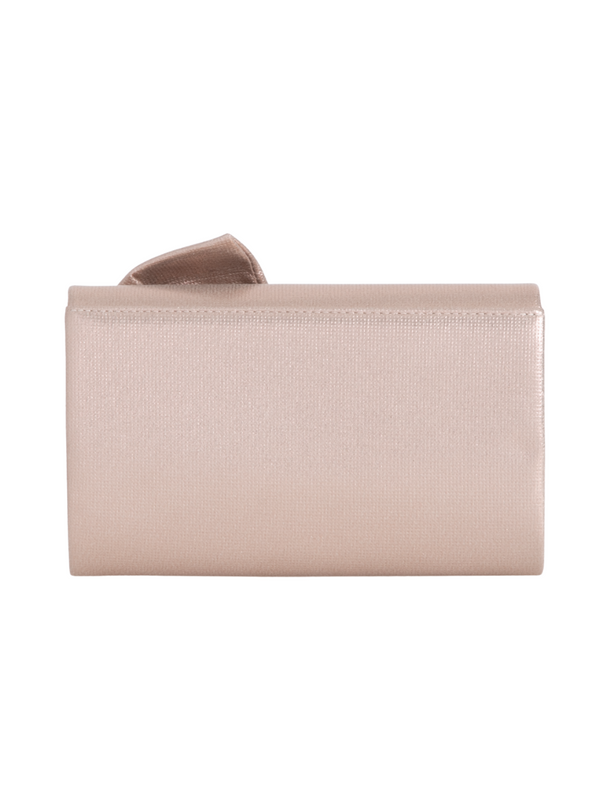 Champagne Gold Metallic Fabric Bowtie Evening Clutch Bag