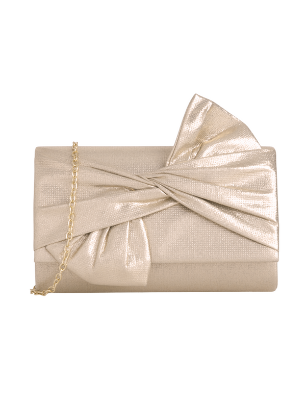 Gold Metallic Fabric Bowtie Evening Clutch Bag