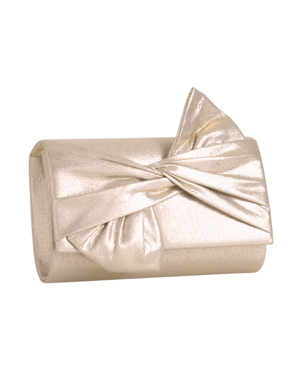 Gold Metallic Fabric Bowtie Evening Clutch Bag