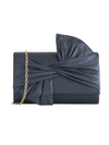 Navy Blue Metallic Fabric Bowtie Evening Clutch Bag