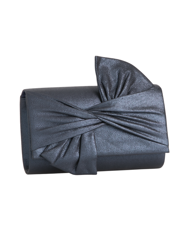 Navy Blue Metallic Fabric Bowtie Evening Clutch Bag