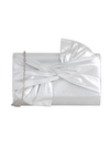 Silver Metallic Fabric Bowtie Evening Clutch Bag