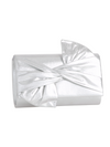 Silver Metallic Fabric Bowtie Evening Clutch Bag
