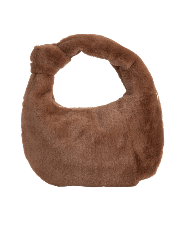 Brown Faux Fur Knot Detail Hobo Bag