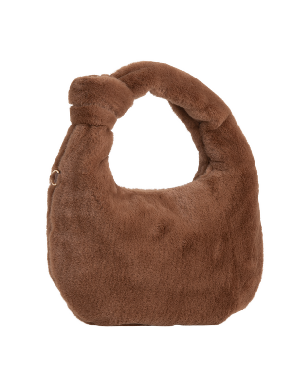 Brown Faux Fur Knot Detail Hobo Bag