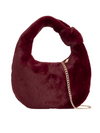 Burgundy Faux Fur Knot Detail Hobo Bag