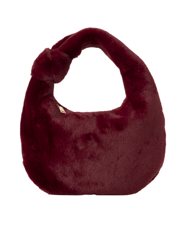 Burgundy Faux Fur Knot Detail Hobo Bag