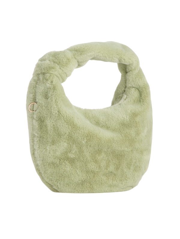 Green Faux Fur Knot Detail Hobo Bag