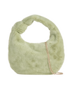 Green Faux Fur Knot Detail Hobo Bag