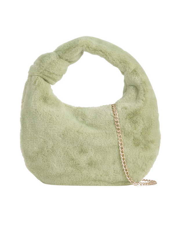 Green Faux Fur Knot Detail Hobo Bag