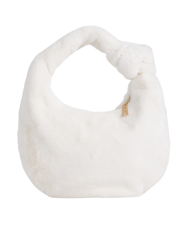 Ivory Faux Fur Knot Detail Hobo Bag