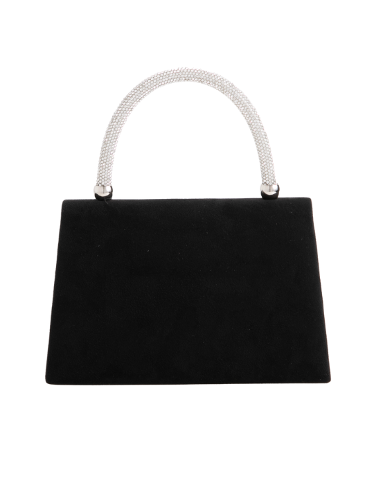 Black Faux Suede Diamante Top Handbag
