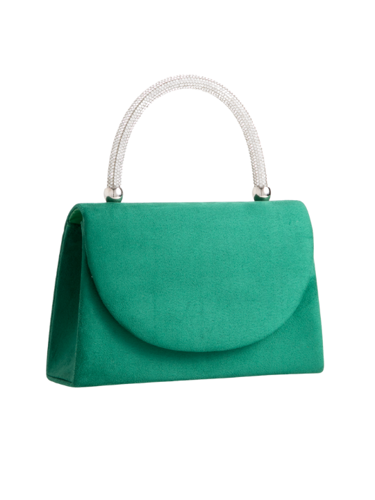 Green Faux Suede Diamante Top Handbag
