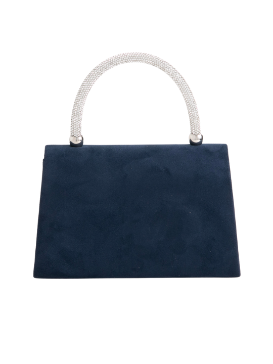 navy blue Faux Suede Diamante Top Handbag