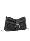 Black Faux Leather Ruched Buckle Detail Clutch Bag