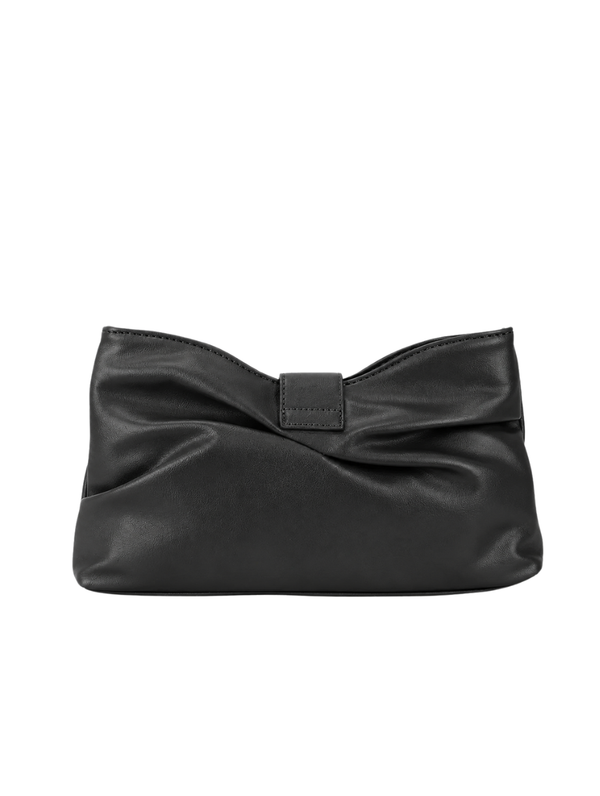 Black Faux Leather Ruched Buckle Detail Clutch Bag