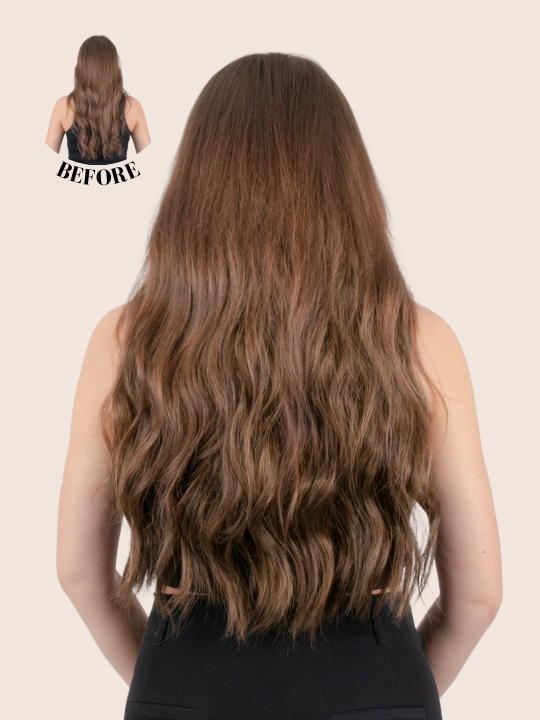 22 inch natural wave synthetic clip in hair extensions before and after