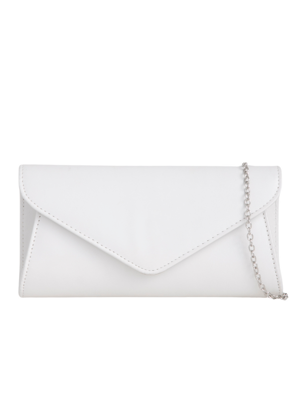 White Faux Leather Envelope Clutch Bag