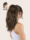 Glam Grab 16 Inch Wavy Claw Clip and Drawstring Ponytail before and after