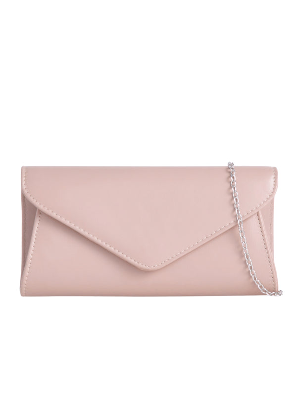 Nude Faux Leather Envelope Clutch Bag 