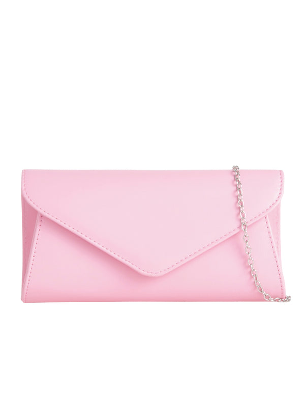Pink Faux Leather Envelope Clutch Bag