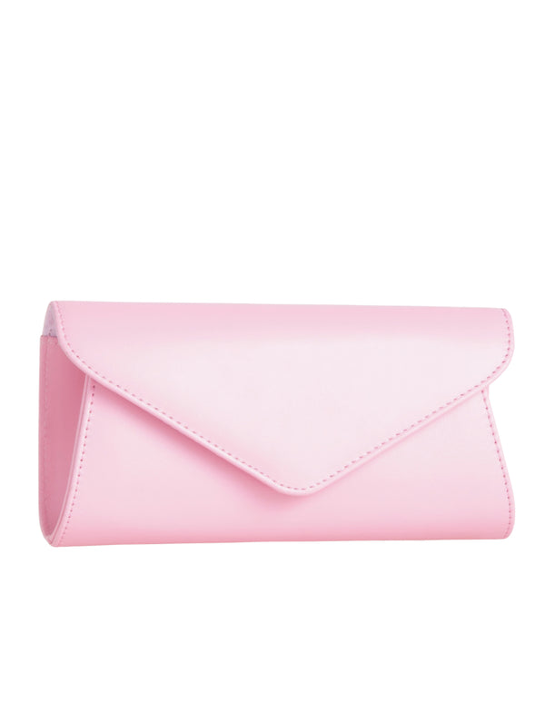 Pink Faux Leather Envelope Clutch Bag